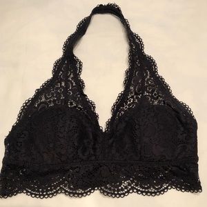 Aerie Wildflower Lace Padded Halter Bralette Black Size XS Great Condition